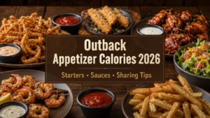 Outback appetizer calories guide with steakhouse starters, onion appetizer, shrimp, fries, wings, sauces, and lighter choices