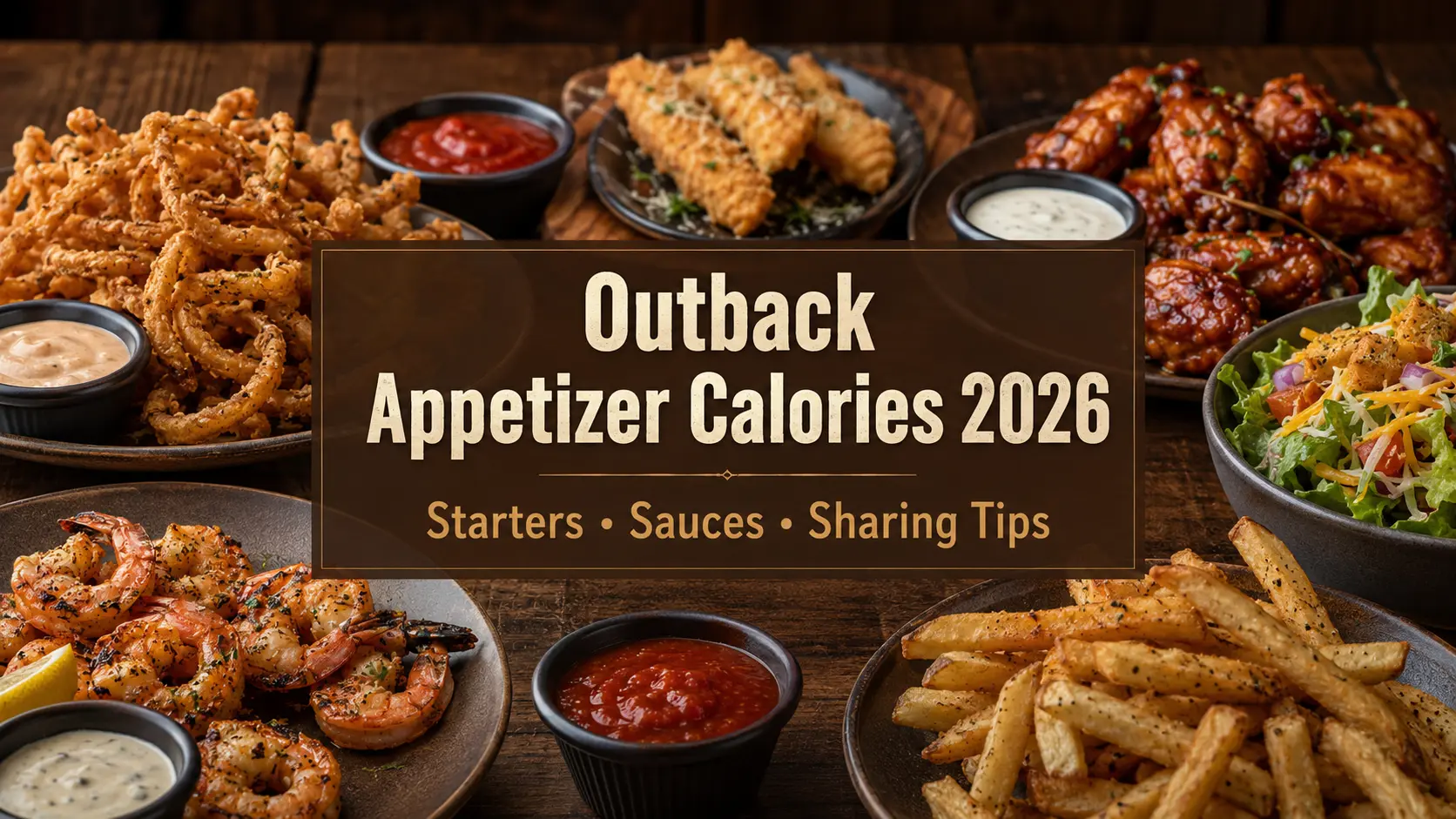 Outback appetizer calories guide with steakhouse starters, onion appetizer, shrimp, fries, wings, sauces, and lighter choices