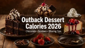 Outback dessert calories guide with chocolate dessert, sundae, cheesecake-style dessert, toppings, and nutrition tips