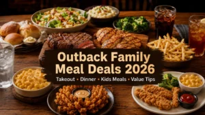Outback family meal deals with steakhouse dinner, kids meals, sides, and drinks