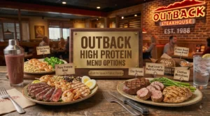 High protein Outback meal options with steak, chicken, seafood, and lighter sides