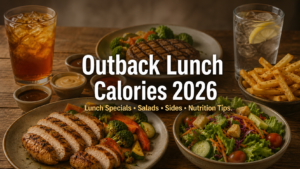 Outback lunch calories guide with grilled chicken, steak lunch, salad, sides, drinks, and nutrition tips