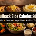 Outback side calories guide with fries, baked potato, vegetables, salad, sauces, and nutrition tips